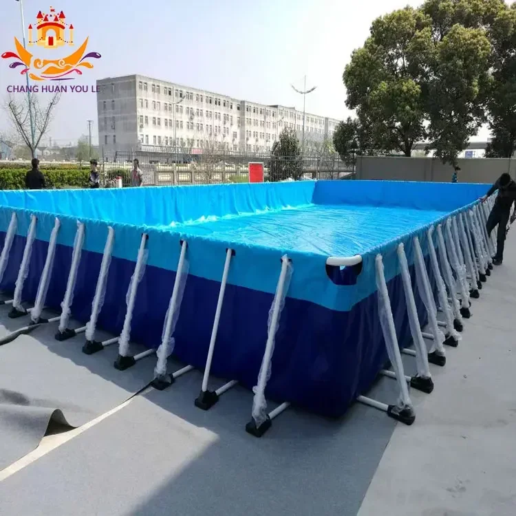 

hot Outdoor adult Water park children rectangular metal frame swimming pool above ground inflatable pool