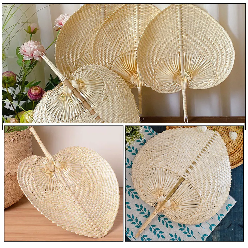 2Pcs Bamboo Weaving Fan Handmade Handheld Fans Summer Cooling Fan Wall Hanging Art Home Decoration Wedding Party Accessory
