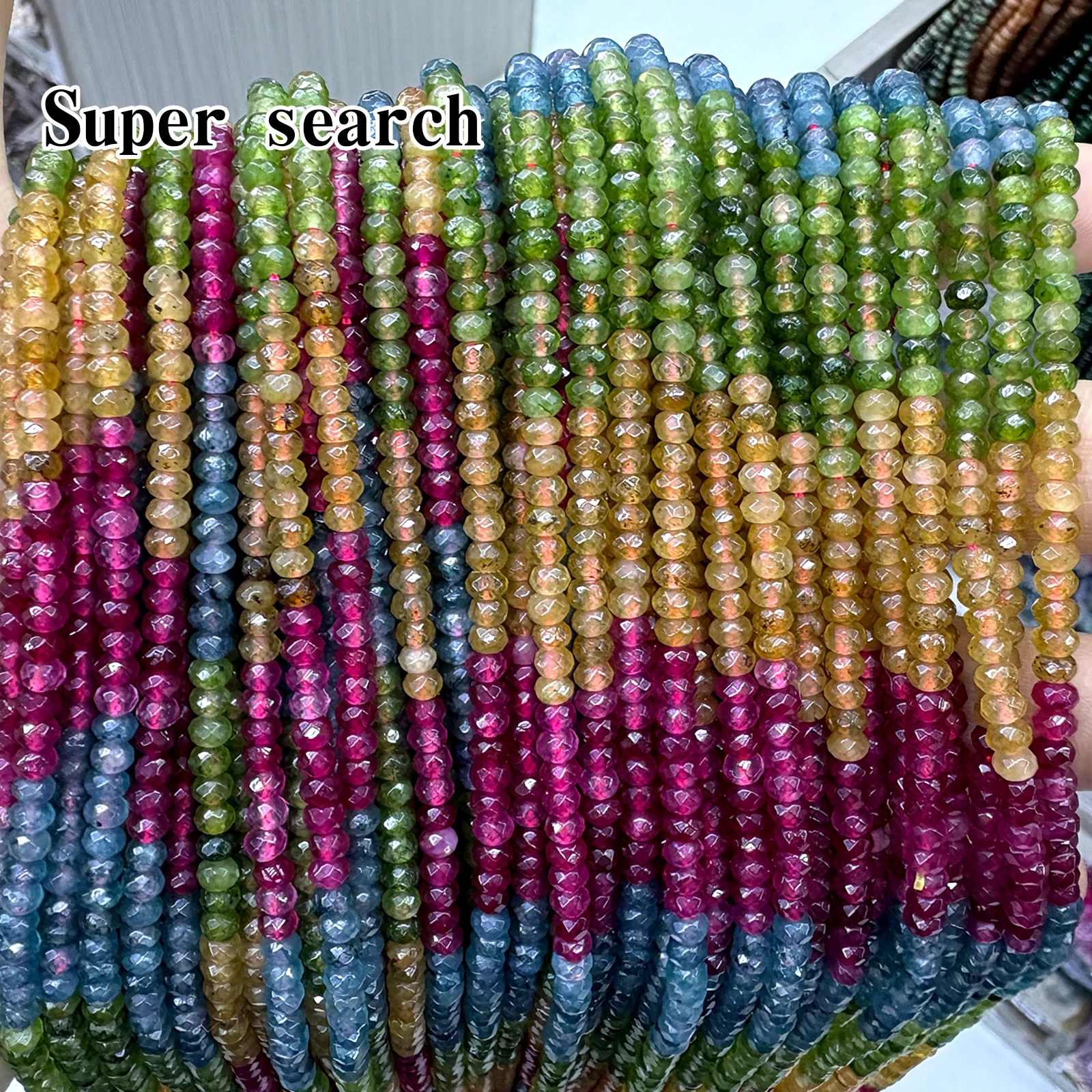 Perles intercalaires en pierre naturelle (Aigue-marine, Tourmaline, Apatite, Calcédoine) 3x4MM pour la fabrication de bijoux, bracelets et colliers DIY