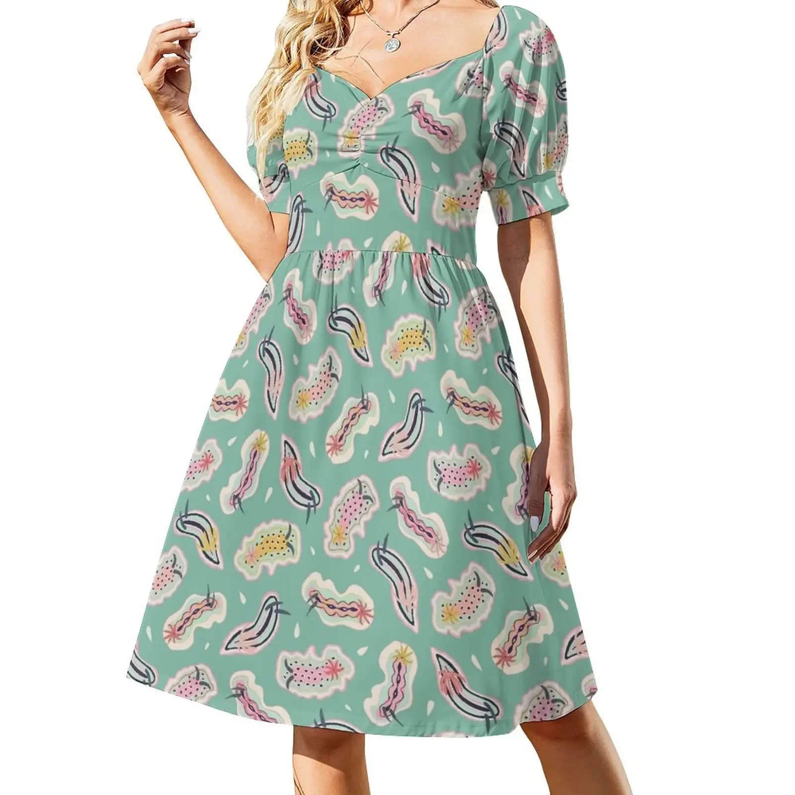 

Nudibranch Circus Sea Life Pattern Short-Sleeved Dress womens dress Dress women