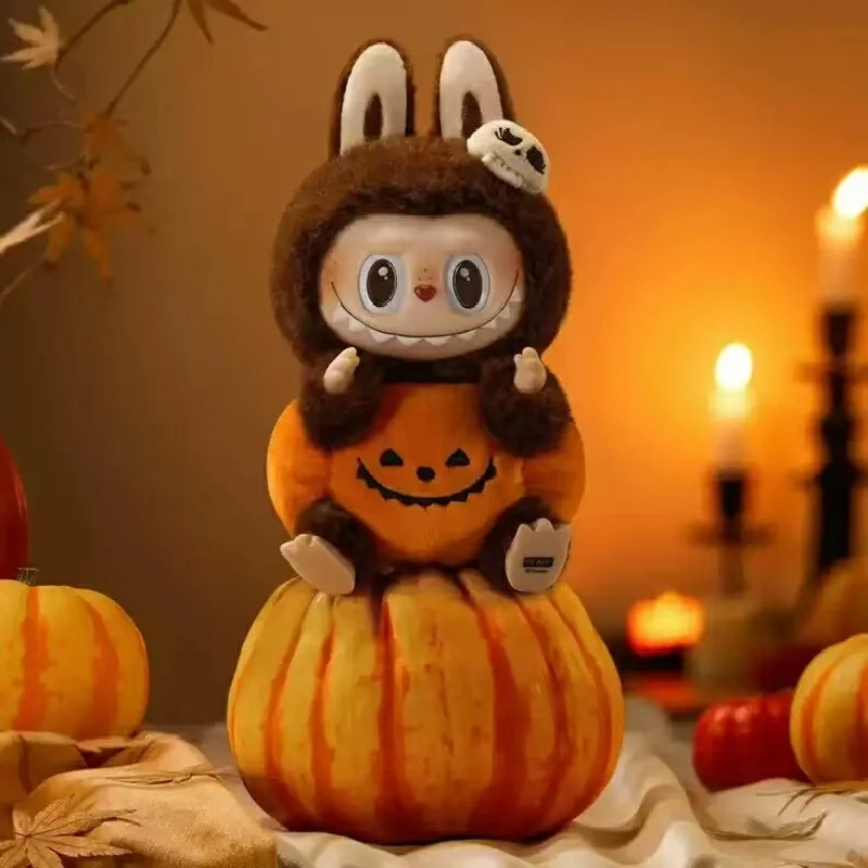 Labubu Plush Toys Bag Pendant Halloween Vinyl Sitting Pumpkin Carnival Plush Keychain Cute Peripheral Kids Gifts Replica