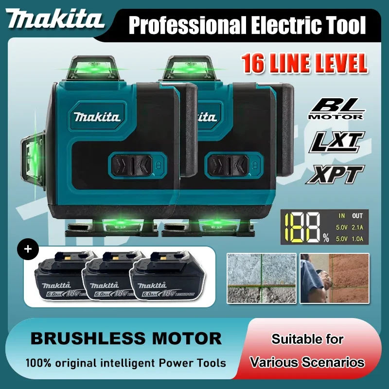 

Лазерный нивелир Makita 16 линий, 360°, горизонтальный и вертикальный, высокоточный, с зеленым лучом, настенный, портативный инструмент