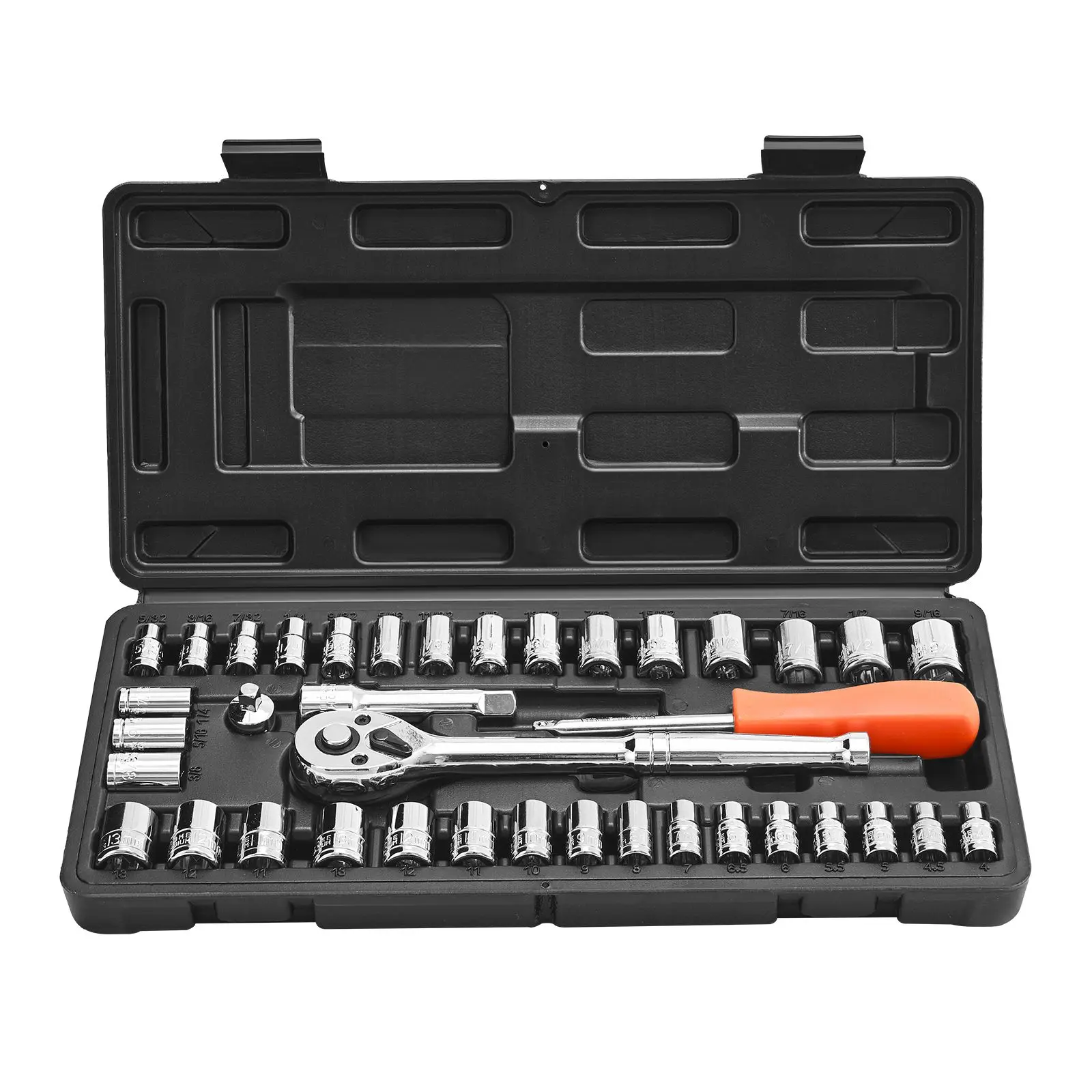 Socket Set, 39 Pieces, 3/8 & 1/4 inch Drive Socket and Ratchet Set, SAE and Metric Size, Mechanic Tool Kit with Ratchet Wrench, Accessories, Storage Case, CR-V Alloy Steel, for Automotive Repair view 8