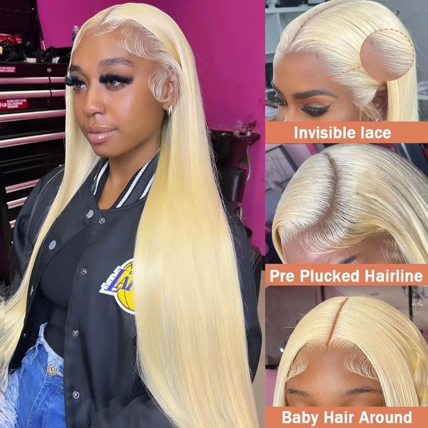 

30 Inch 613 Lace Front Wig Human Hair Blonde 13X4 HD Transparent Lace Front Wigs Human Hair 180% Density Natural Hairline