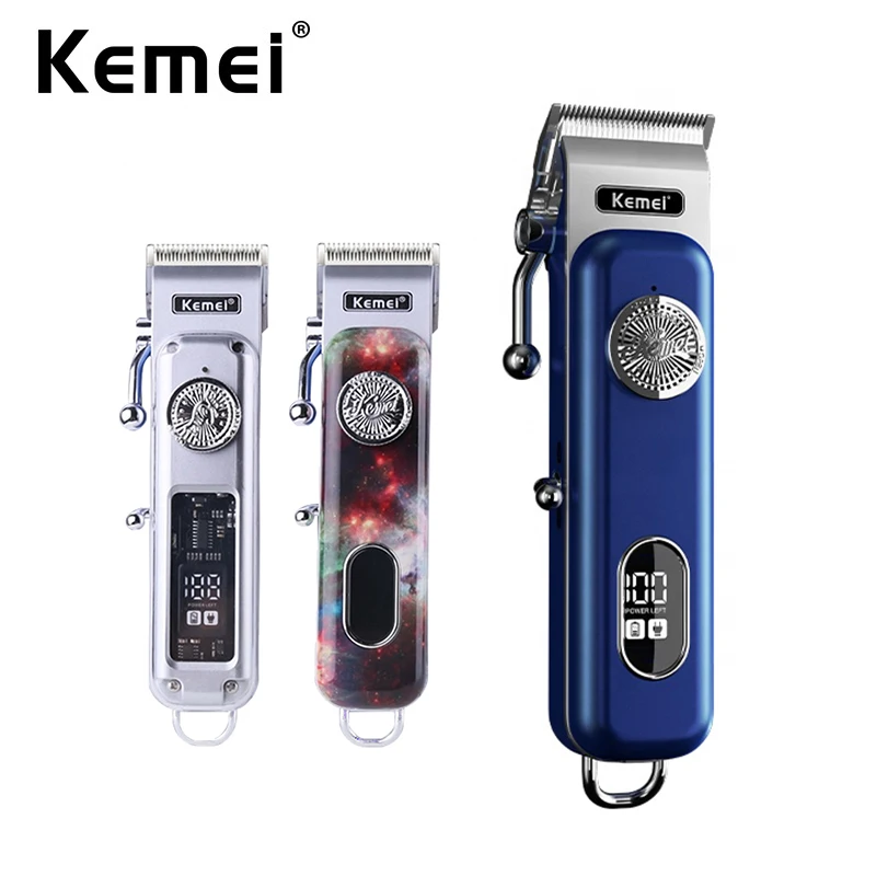 Kemei Professional Fade Hair Clipper LCD Display Rechargeable Hair Cutting Machine 3 Different Appearances Cordless Trimmer Men