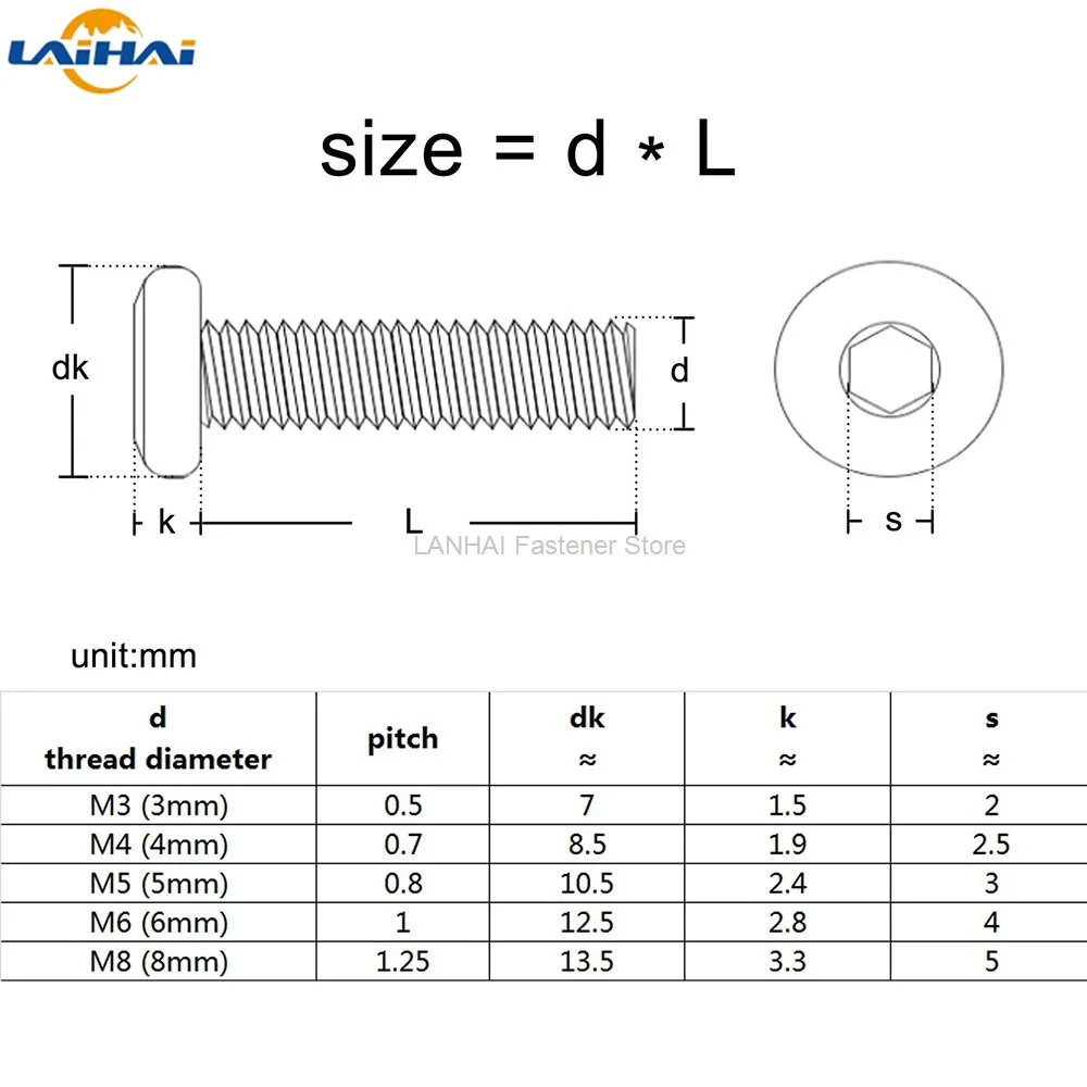 1/50pcs M3 M4 M5 M6 M8 304 Stainless Steel Large Flat Hex Hexagon Socket Head Allen Furniture Rivet Screw Connector Joint Bolt