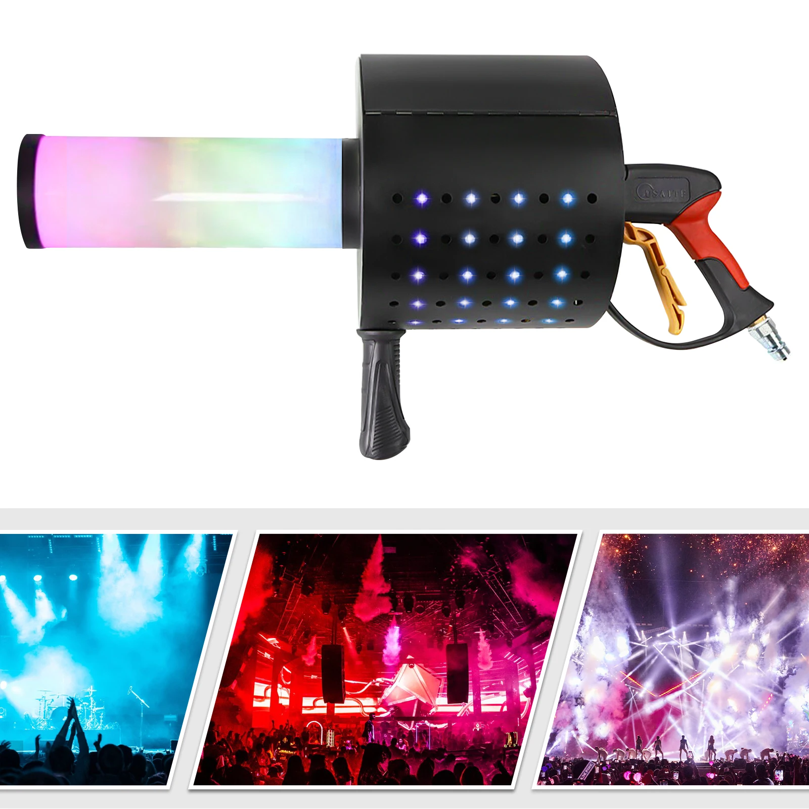 110V Stage LED Co2 Gun + LED Confetti Cannon Machine Handheld Air Column Hood Colored Paper for Nightclub Wedding Party DJ