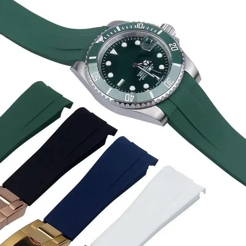 20mm 21mm Rubber Watchband for Rolex Submariner DAYTONA GMT Yacht-Master Silicone Strap Black Watch Band Bracelet