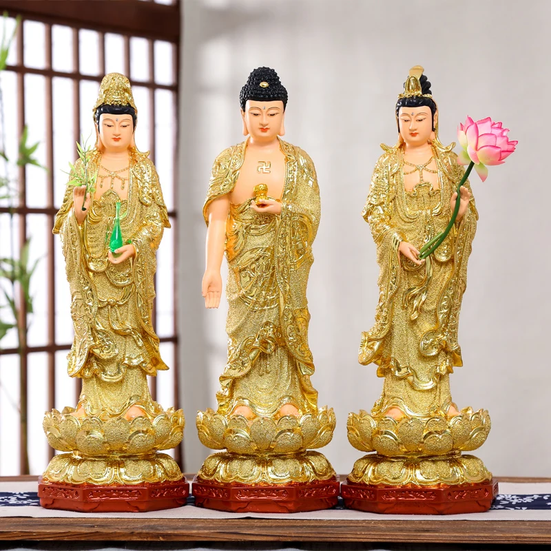 new A set 3PCS HOME shrine protection Buddhism XI FANG SANSHENG Standing Amitabha Mahasthamaprapta Buddha statue Large 38CM