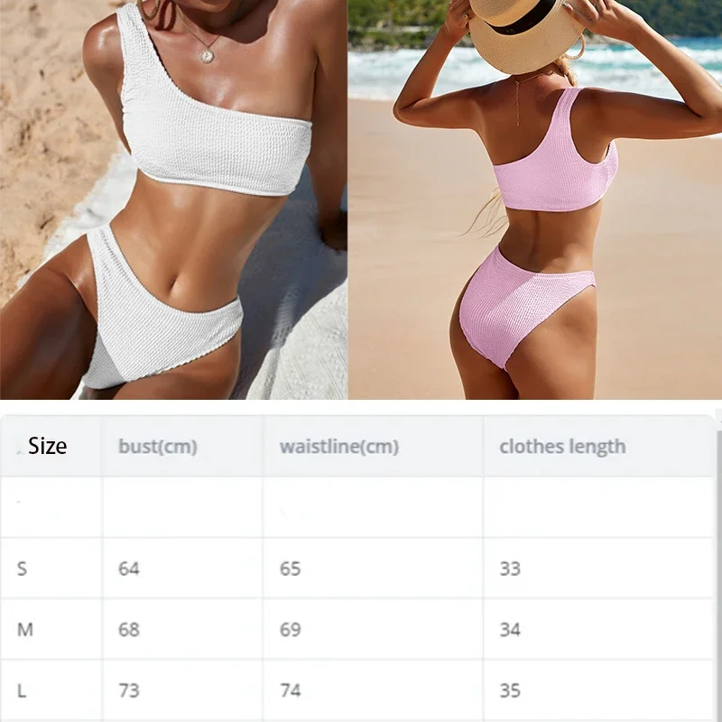 Bikini Set Met Één Schouder, Warme Kleur, Damesbadpak Met Lage Taille En 2 Stuks Damesstrandset