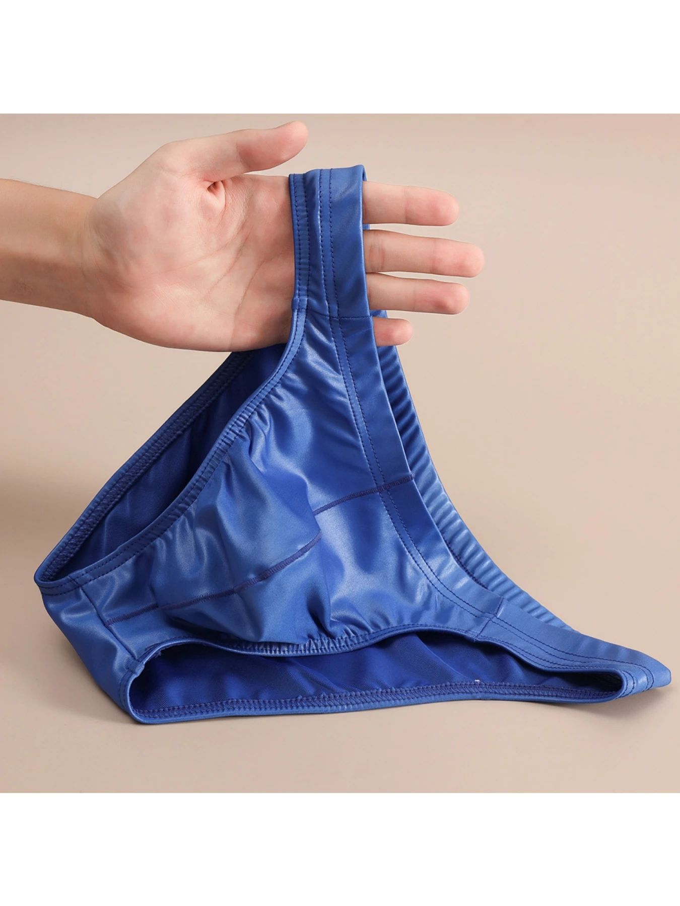 Six-pack of glossy faux leather tight-fitting trendy fashion men's briefs, simple solid color, everyday casual low-rise sexy comfortable men's underwear