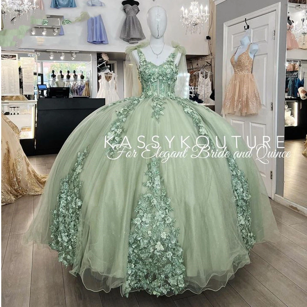 ANGELSBRIDEP Mint Green Princess Quinceanera Dresses Ball Gown Lace Appliques Tull Sweet 16 Dress Vestidos De 15 Años Customized