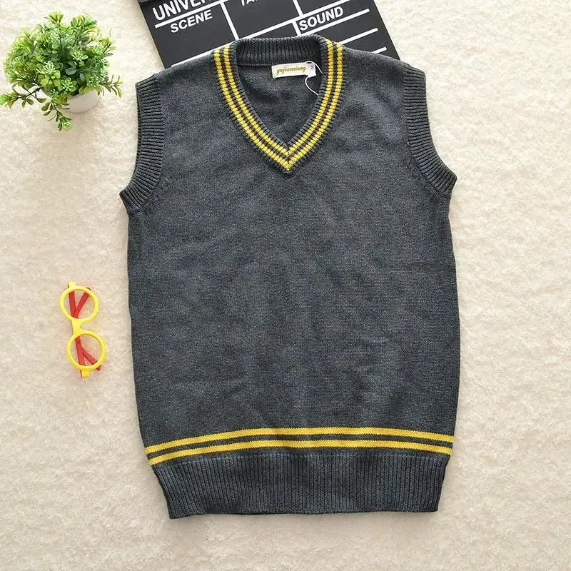 Cy2025 disfraz de Cosplay escuela de magia Hufflepuff Ravenclaw Slytherin mago suéter con cuello en V uniforme de punto sin mangas de algodón a rayas