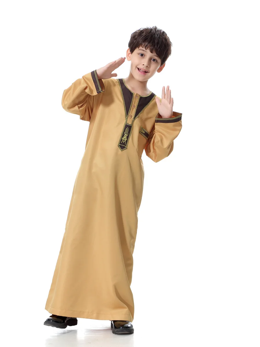 Jubba Thobe musulmán para niños, caftán suelto con cuello redondo, Arabia, Turquía, bata de fiesta para adolescentes, ropa de Oriente Medio, novedad