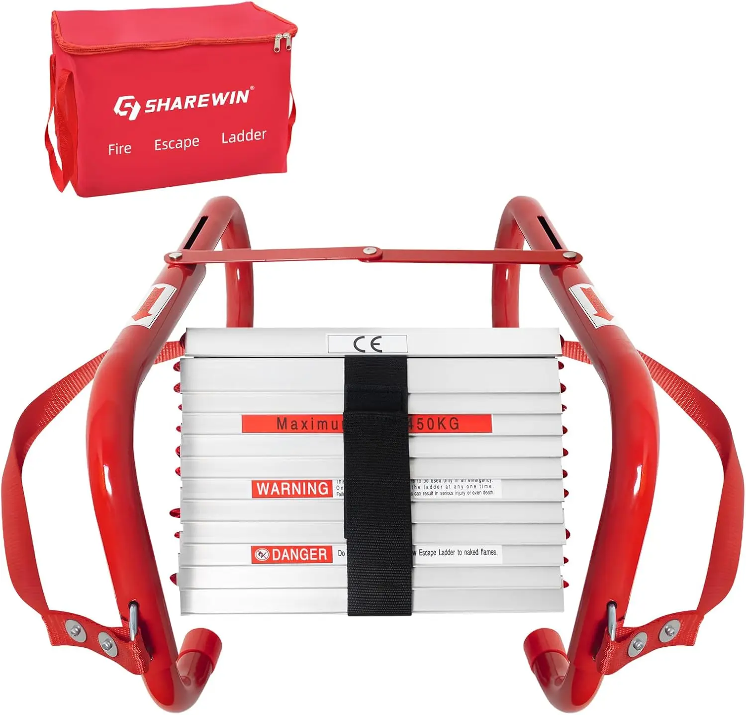 

2-Story Fire Escape Ladder 15Ft, Wide Steps, V Support, 990Lbs Capacity