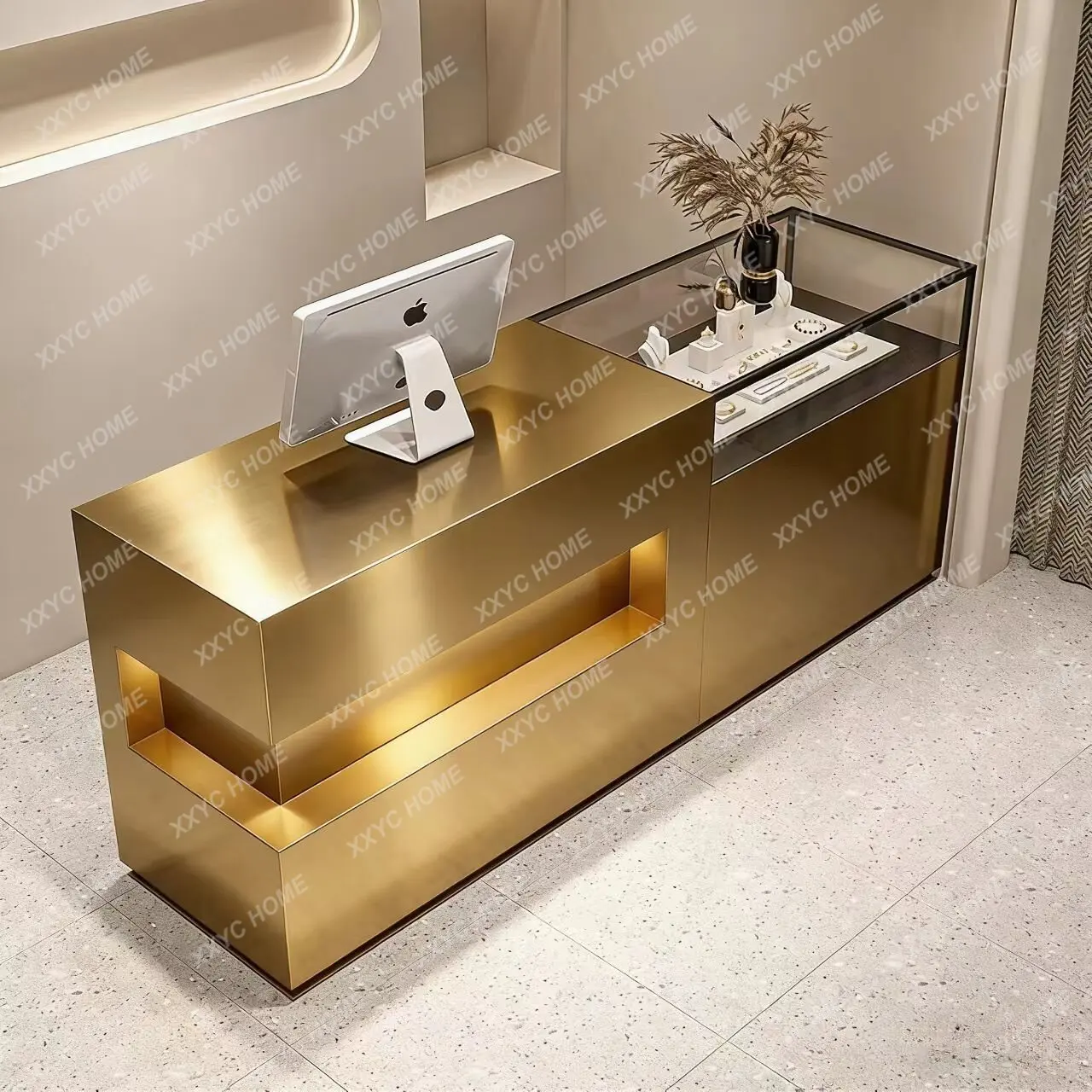 Stainless Steel Display Reception Desks Modern Elegant Service Counter Reception Desks Industrial Stands Bureau Office