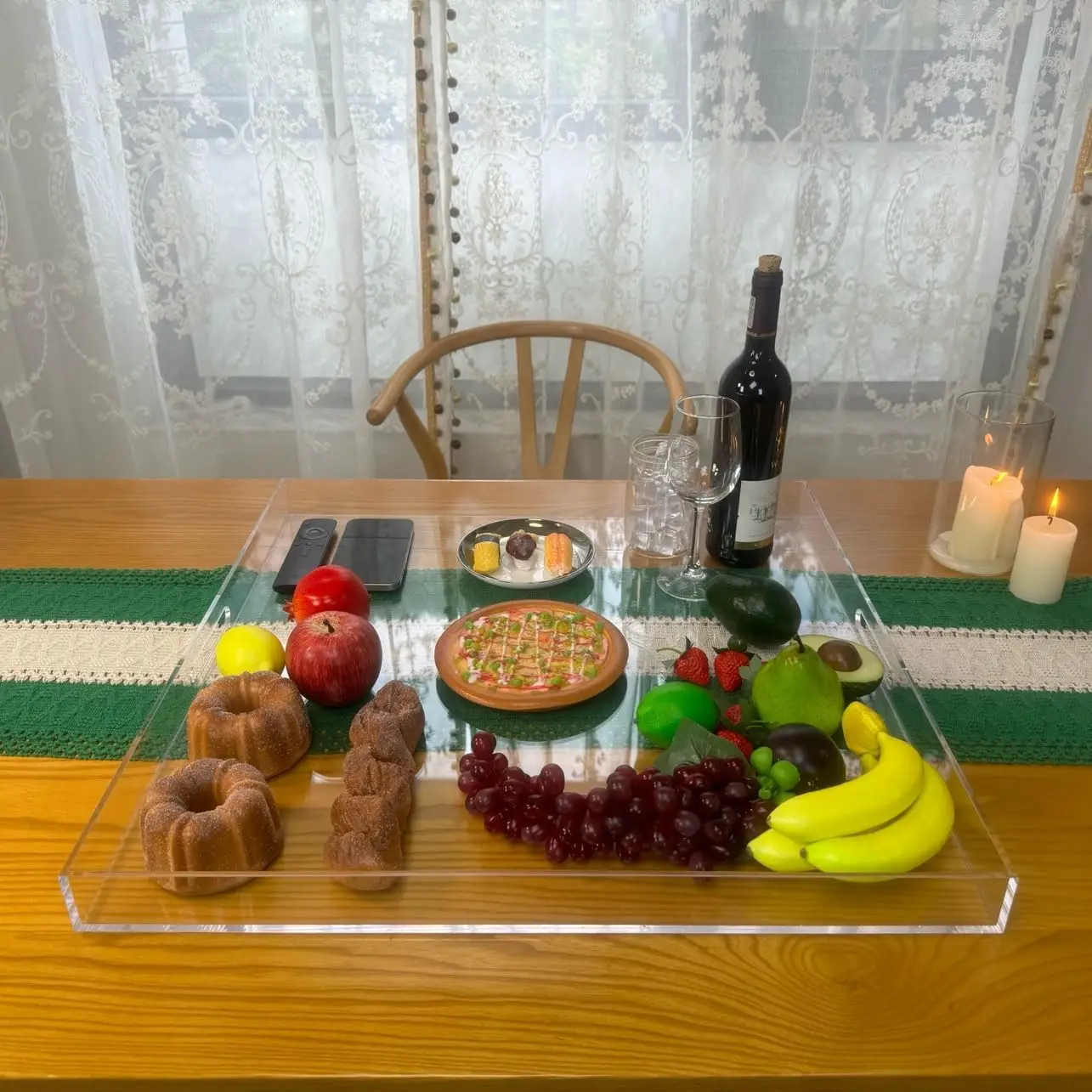 

21”X21” Extra-Large Clear Acrylic Square Ottoman Tray Oversized Serving Tray Decorative Coffee Table Couch Tray For Living Room
