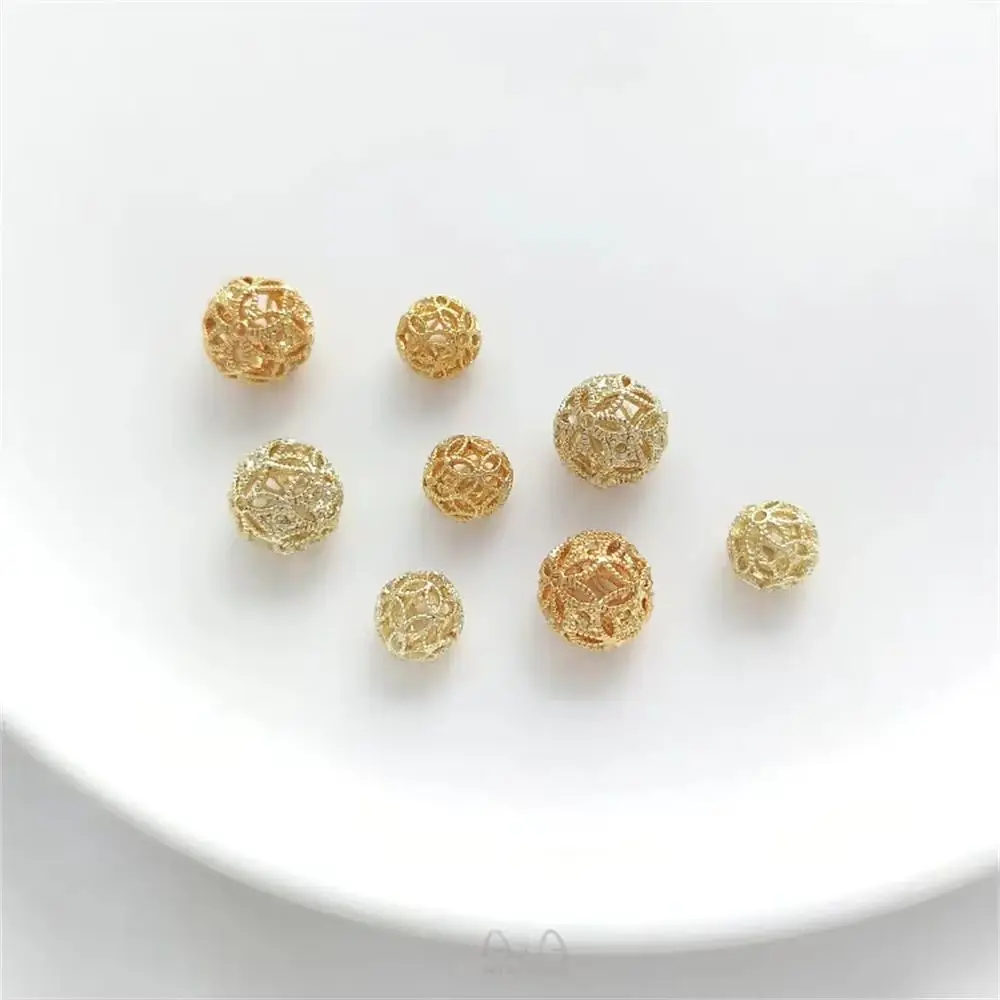 

14K light gold hollow flower ball rust ball separated bead flower shaped hanging bead handmade DIY pearl earring accessories