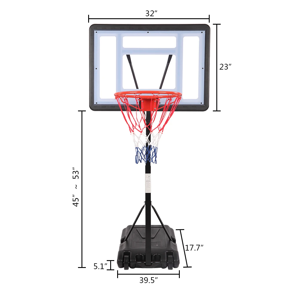 

PVC transparent board, basket frame adjustable 115-135cm basketball hoop, poolside, maximum suitable for 7 #ball LX-B064S
