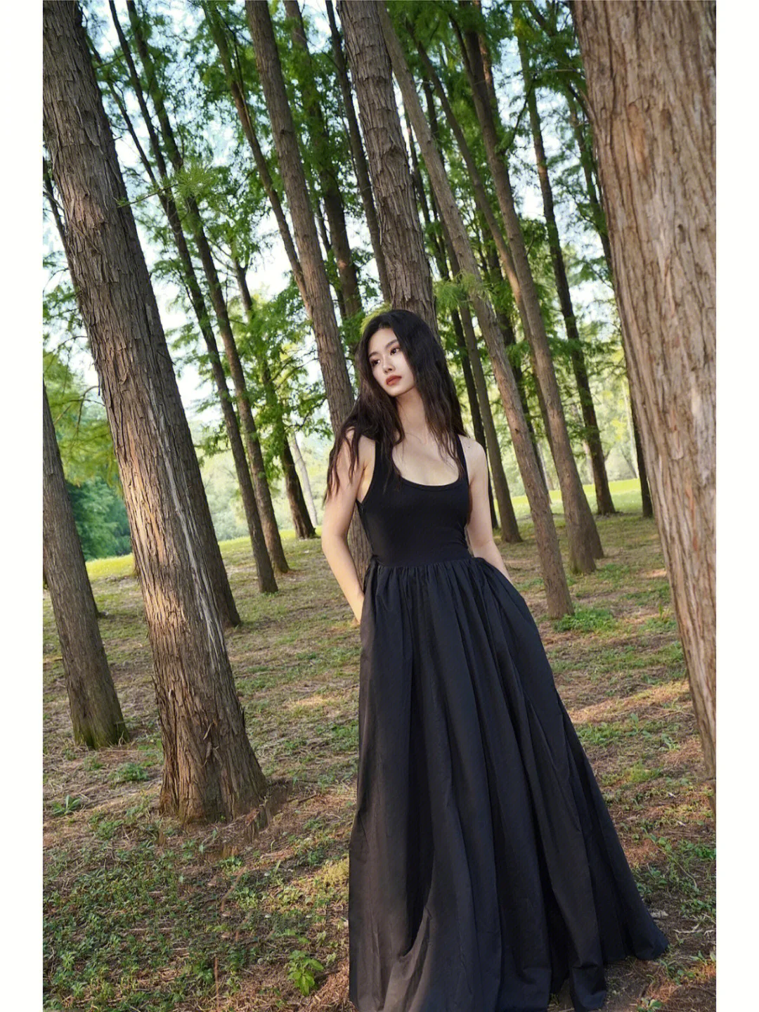 Korean High Waist Sleeveless Midi Dress Women Summer Slim A Line Camis Dress Elegant Black Pleated Party Night Robe Y2k Dress