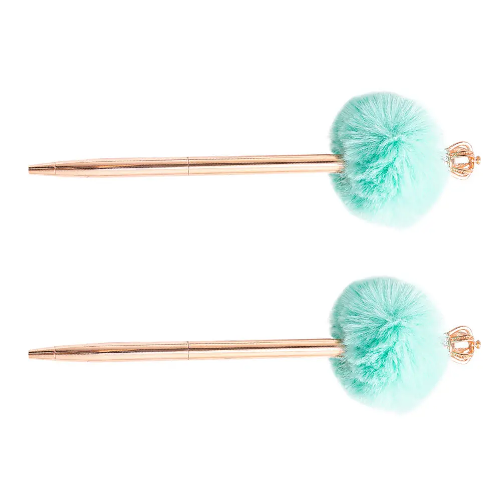 

Набор из 2 ручек-помпонов с короной, мягкие на ощупь, эргономичный дизайн, плавное письмо, для учебы, офиса, школы, милые, в стиле каваи, ручки для подписи