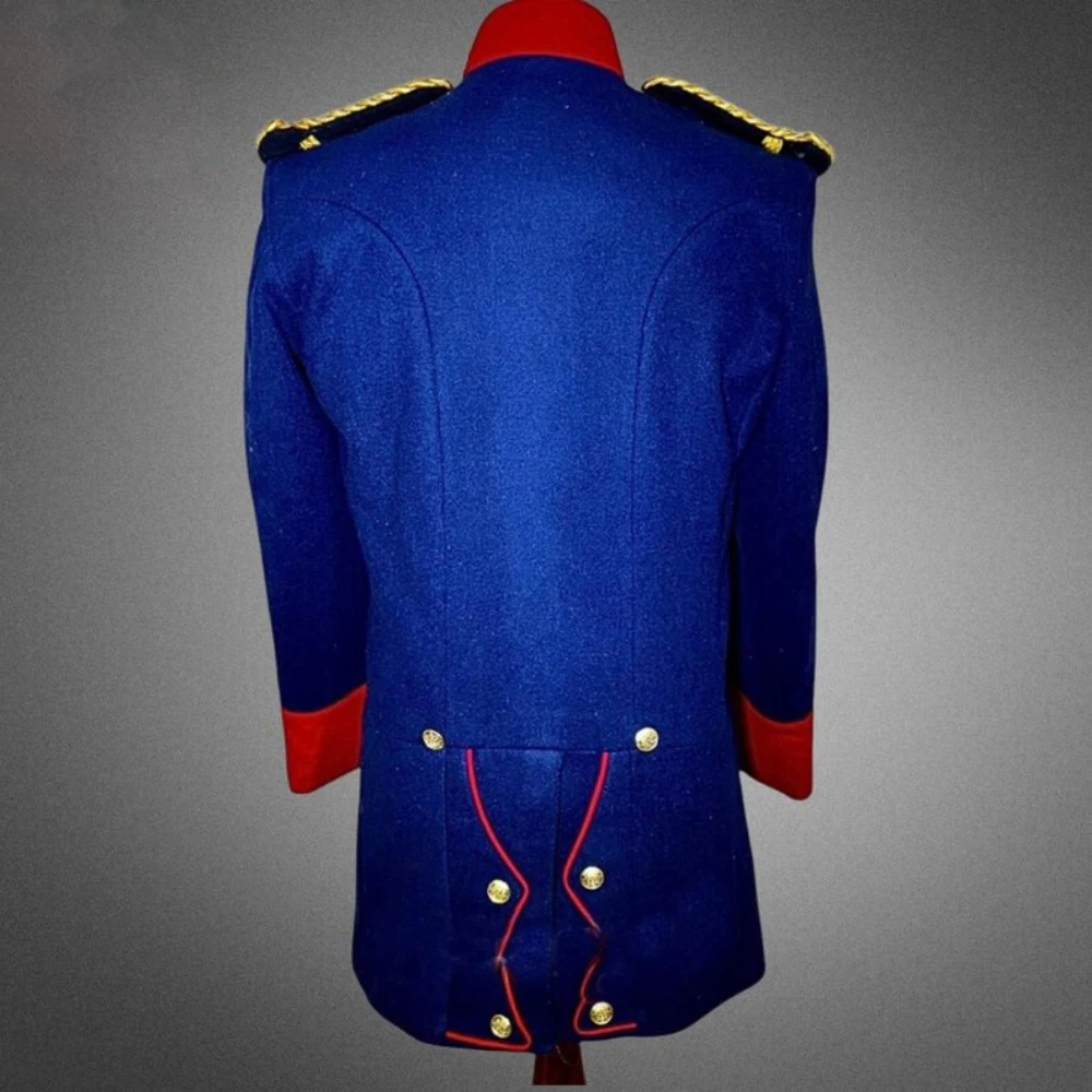 الزي العسكري نابليونيك في القرون الوسطى للرجال سترة عصرية زرقاء معطف هوسار الألماني الإمبراطوري ملابس جندي الضابط الاستعماري