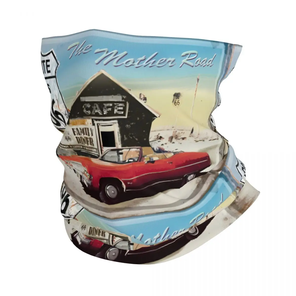 Road Cafe Route 66 Bandana Neck Cover Printed Motorcycle Motocross Wrap Scarf Multi-use Cycling Riding Unisex Adult Washable