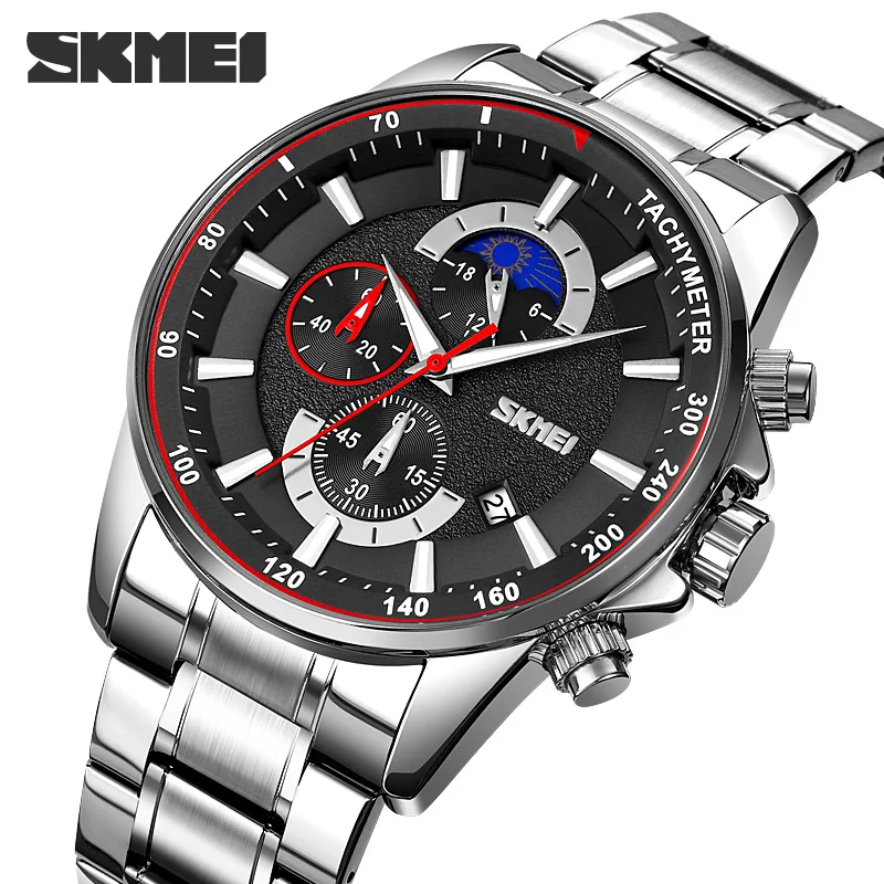 SKMEI Relogio Masculino Fashion Mens Watches Top Brand Luxury Sports Stopwatch Moonphase Date Six Pin Quartz Watch Men Clock