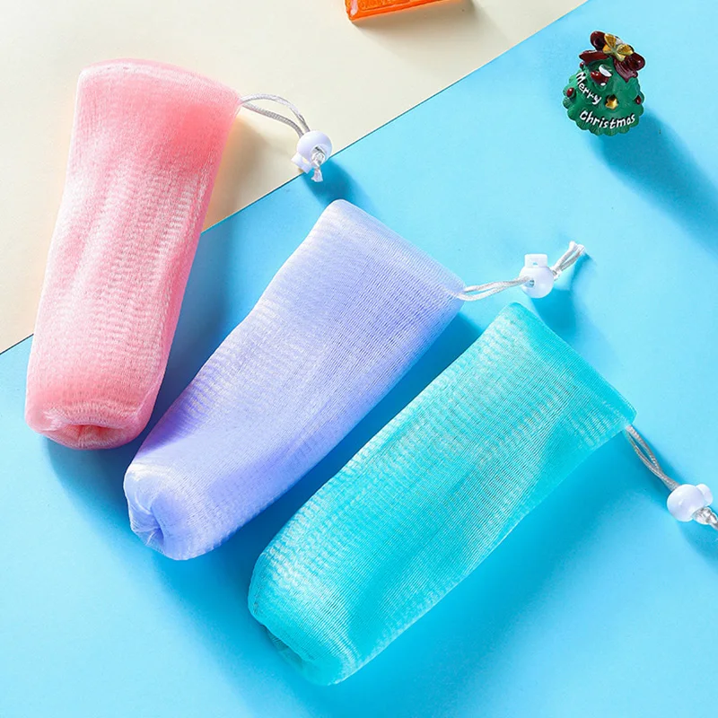 

​ 2 шт., утолщенный пенящийся мешок для мыла, сетчатый мешок для очищающего средства для лица со шнурком, пузырчатая пена для душа, чистящие средства для мытья тела