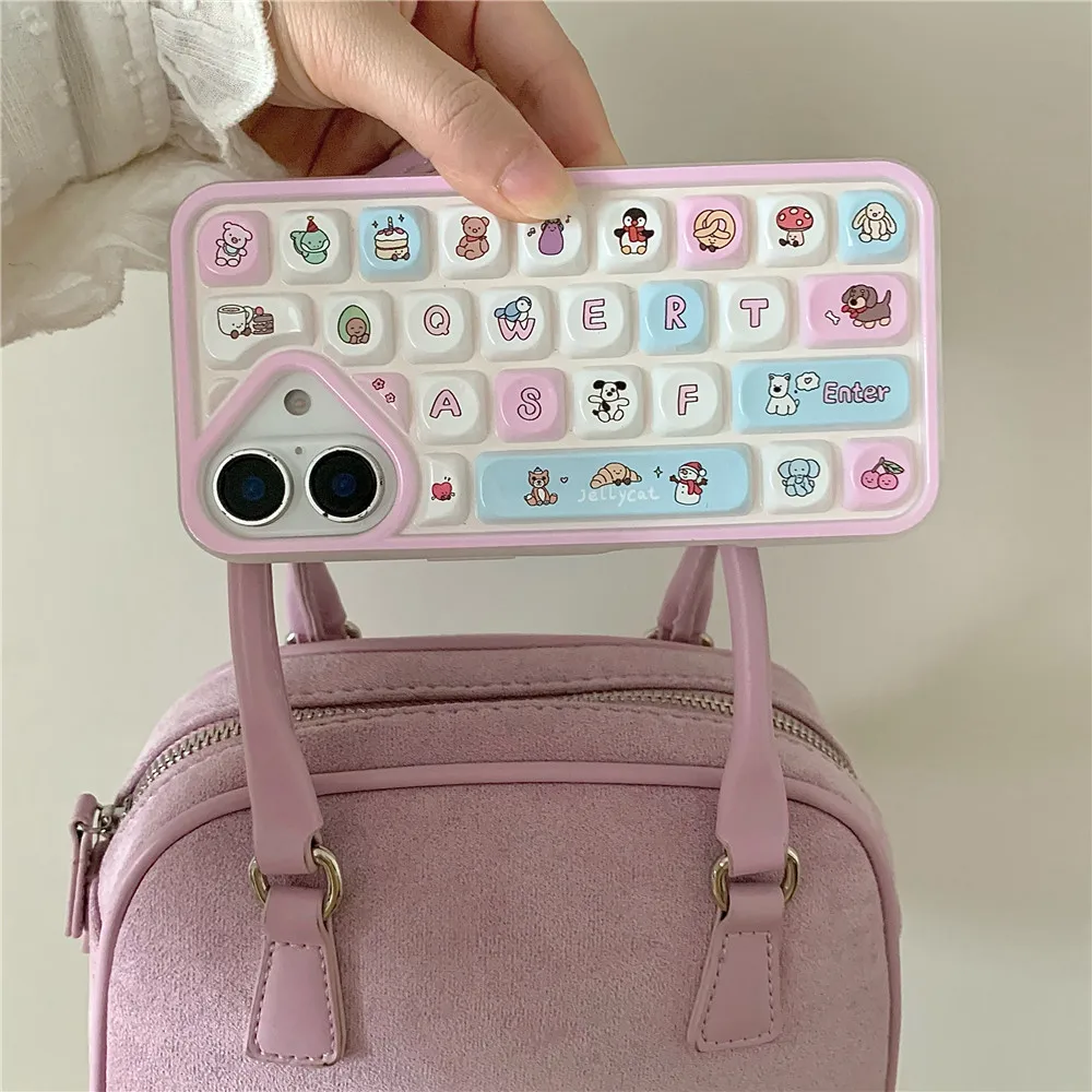 Cute Creative Cartoon Keyboard Kuromi Hello Kitty Case For iPhone 13 12 14 15 16Pro Max Christmas Gift Santa Claus clavier Cover