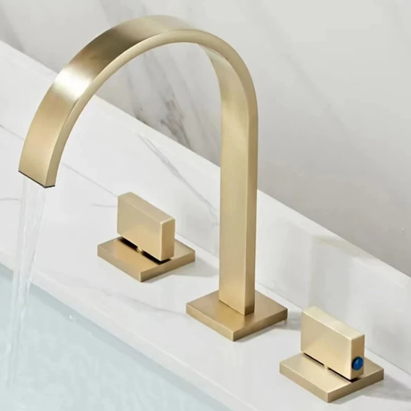 

Brushed Gold Bathroom Basin Faucet 360° Rotation Sink Mixer Hot and Cold Water Tap Luxurious Bathroom Fixture