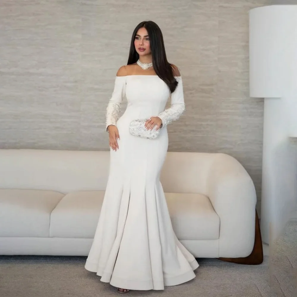 Op maat gemaakte avondjurk met boothals Prachtige kralen galajurken Ruches Formele gelegenheid Elegante ruches Feestjurk Robe Soiree