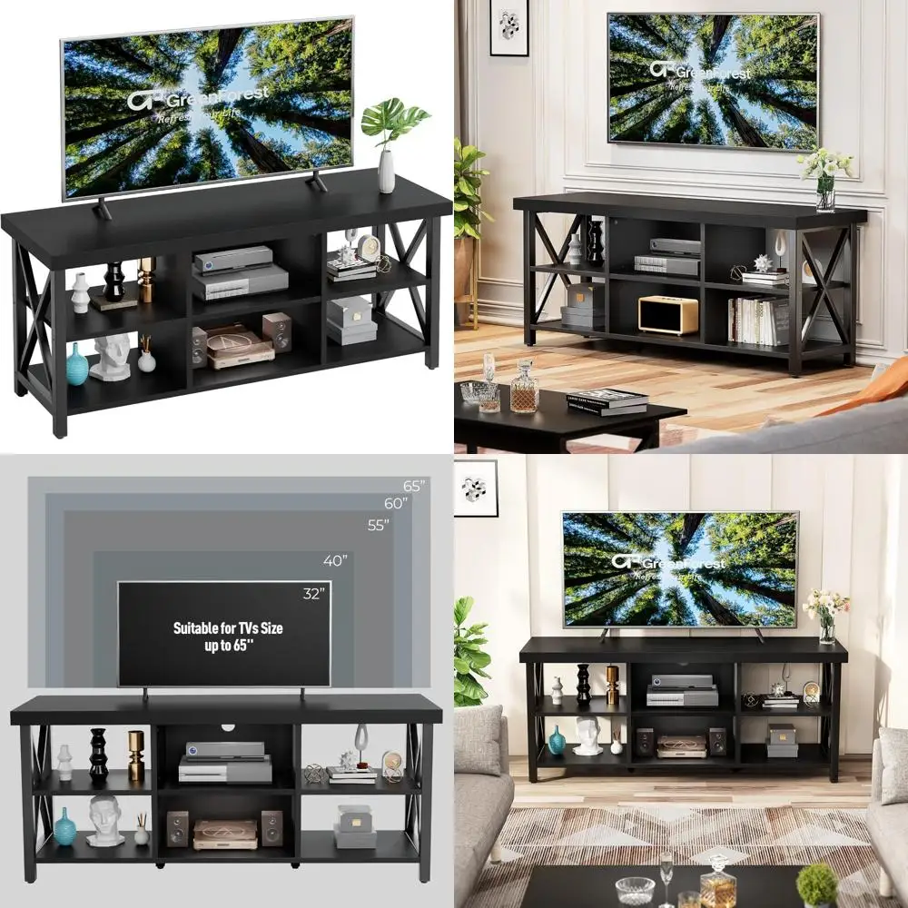 

65-Inch TV-Sized GreenForest Entertainment Center with 6 Storage Cabinets for Living Room, 55-Inch Farmhouse Style Television St