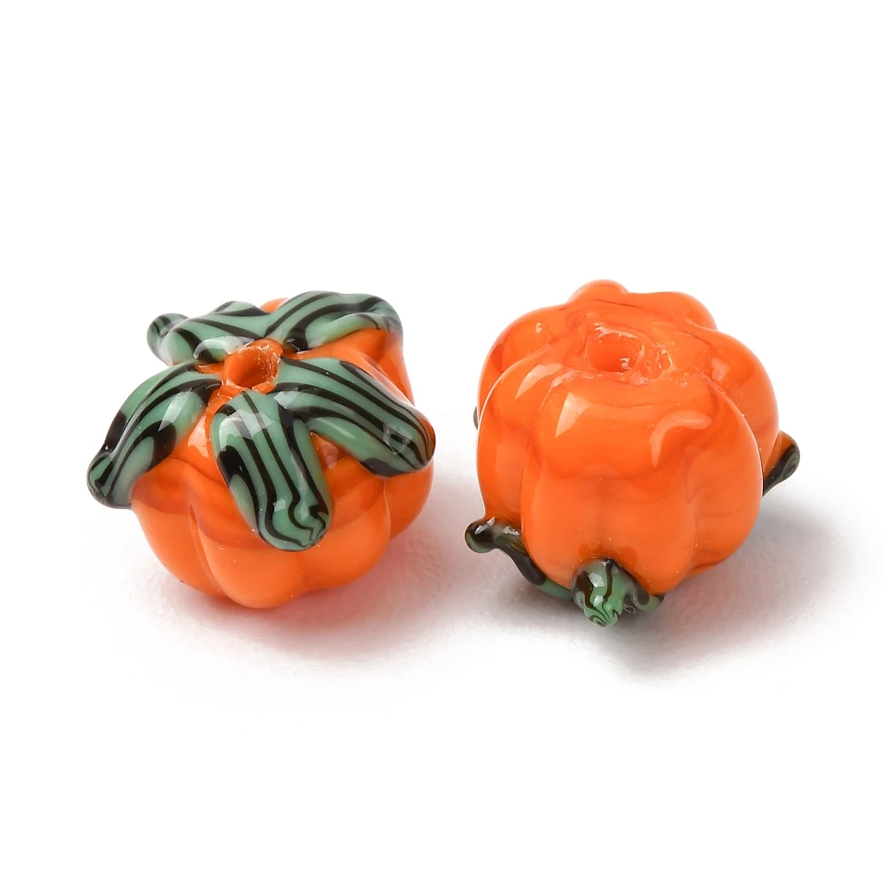 20pcs Handmade Lampwork Glass Pumpkin Beads Orange Fruit Focal Loose Beads for Fall Halloween Decor Jewelry Making Bracelet DIY
