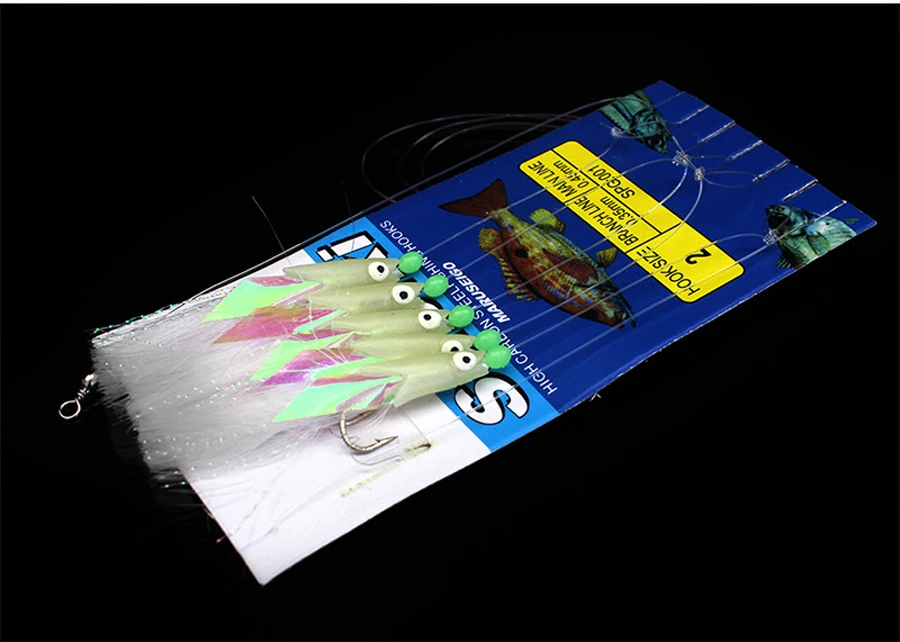 5/25pcs Saltwater Sabiki Rigs Fishing String Hooks with Soft Shrimp Bait Glow Bead Line for Night Fishing Surf Rock Saltwater