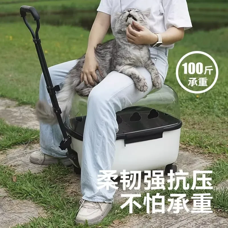 for Pet Travel Suitcase Large Capacity Transparent Round PC Material Stroller for Cats