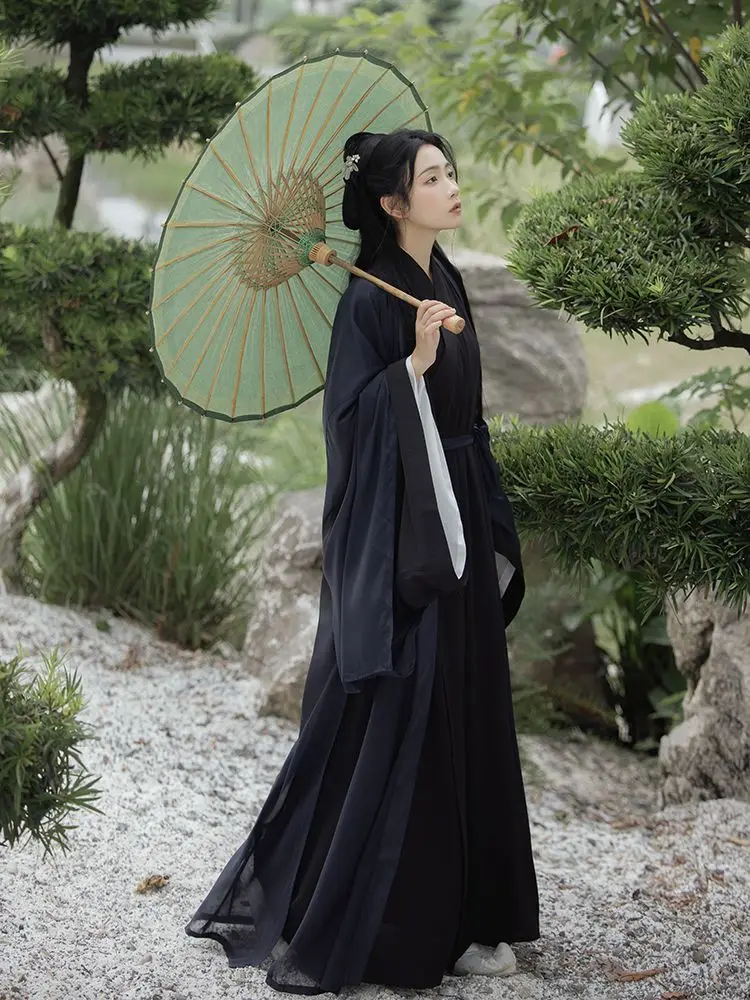 Hanfu Dress Women Ancient Chinese Traditional Hanfu Set Female Cosplay Costume Summer Hanfu Black Jacket With White Dress Sets