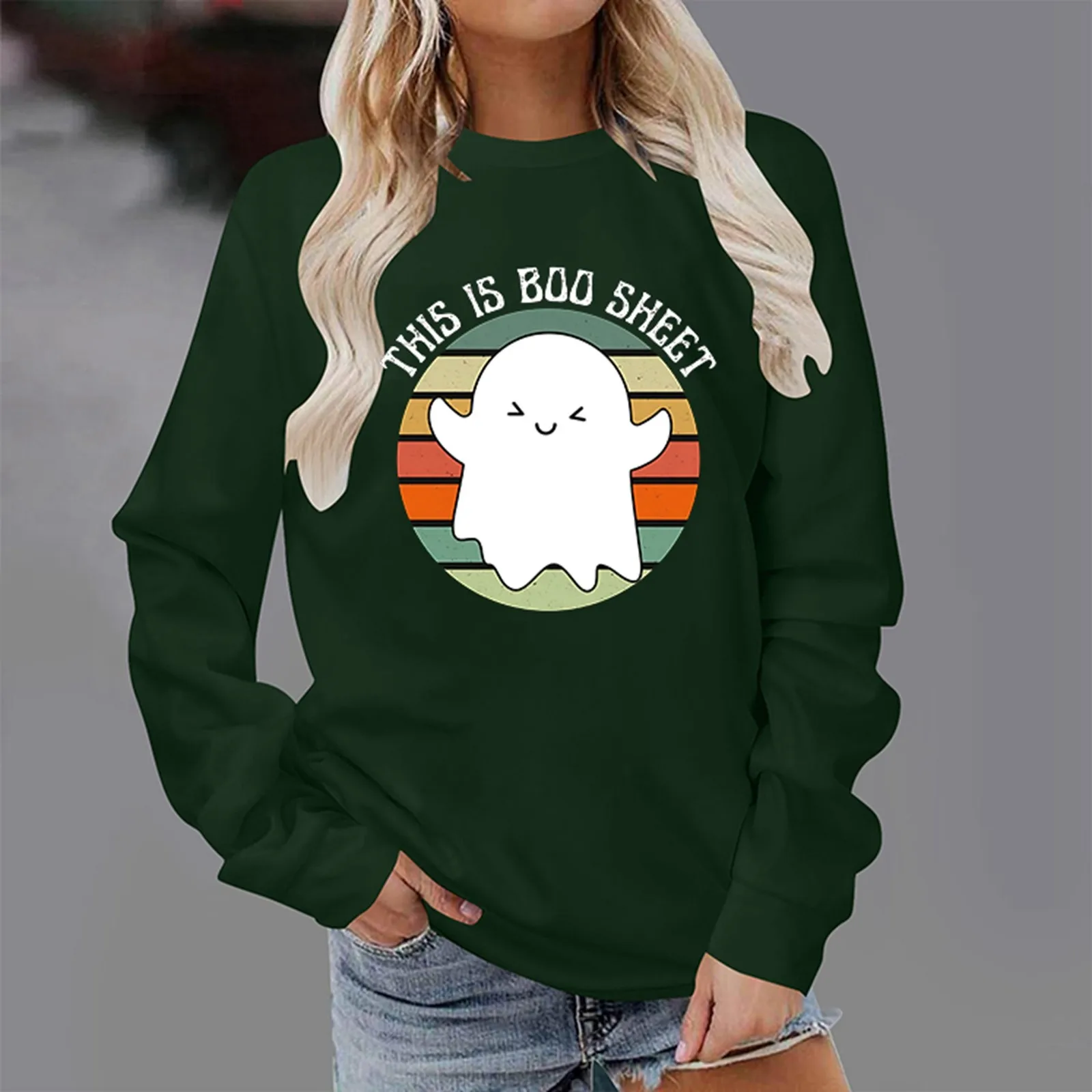 

Halloween Fashion Print Comfortable Pullover Women Long Sleeve Crew Neck Casual Hoodie Loose Fitting Autumn Sweatershirt