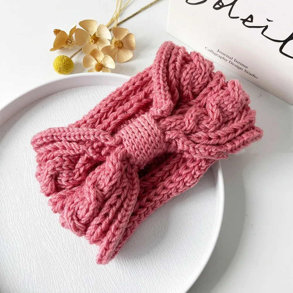 

Sweet Ear Warm Bow Headband Windproof Wide Edge Winter Headband Crochet Korean Style Wool Knitting Headdres Autumn