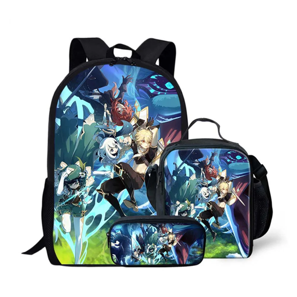 Trendy Popular Novelty Genshin Impact 3D Print 3pcs/Set Student School Bags Laptop Daypack Backpack Lunch bag Pencil Case