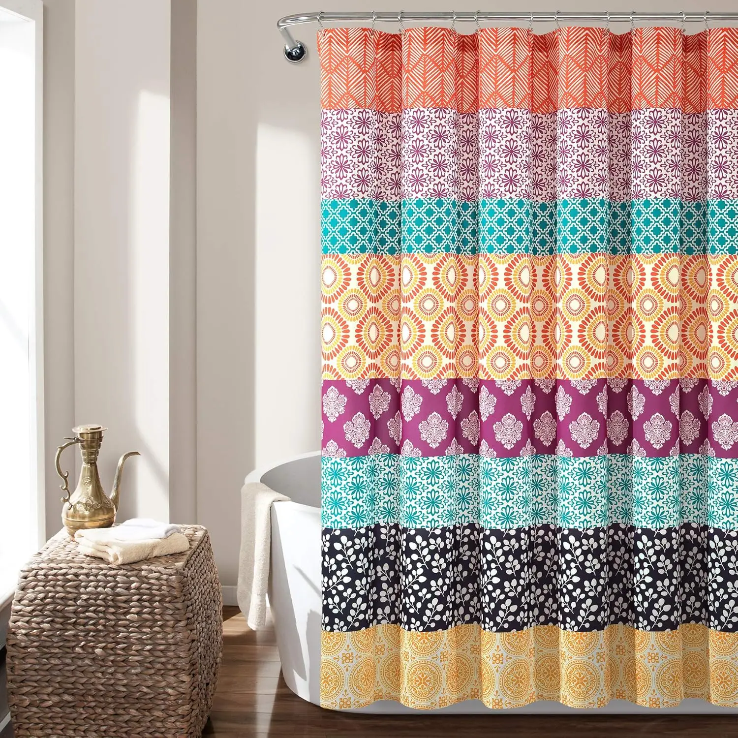 

Bohemian Striped Geometric Shower Curtain Colorful Ethnic Pattern Bathroom Decor Vibrant Art Bath Curtain for Home Decoration