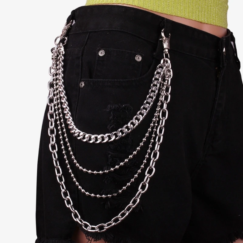 Fashion Multilayer Metal Waist Chain Stylish Punk Trousers Pants Chain Adjustable Length Waist Chain for Trendy Men and Women