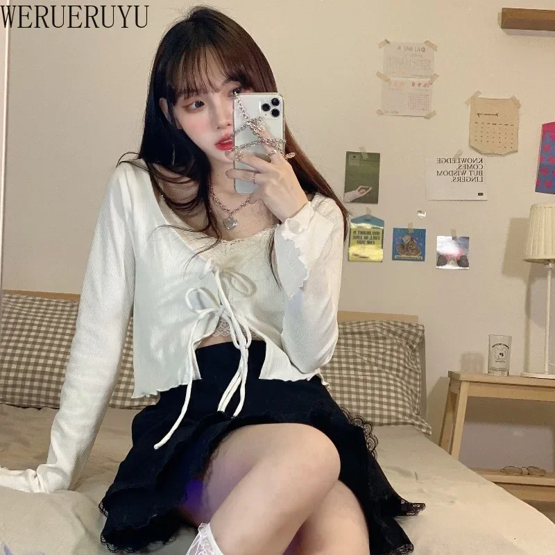 WERUERUYU 2024 Sunscreen Short Strap V-neck Knitted Top Women's Summer Autumn Small Cardigan Thin Long-sleeved Cardigan