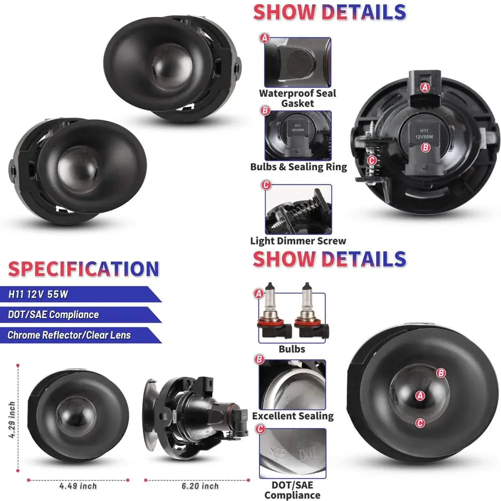 

Pair of 2015-2020 Dodge Challenger Fog Lights, Complete Assembly for Front Fog Lamps