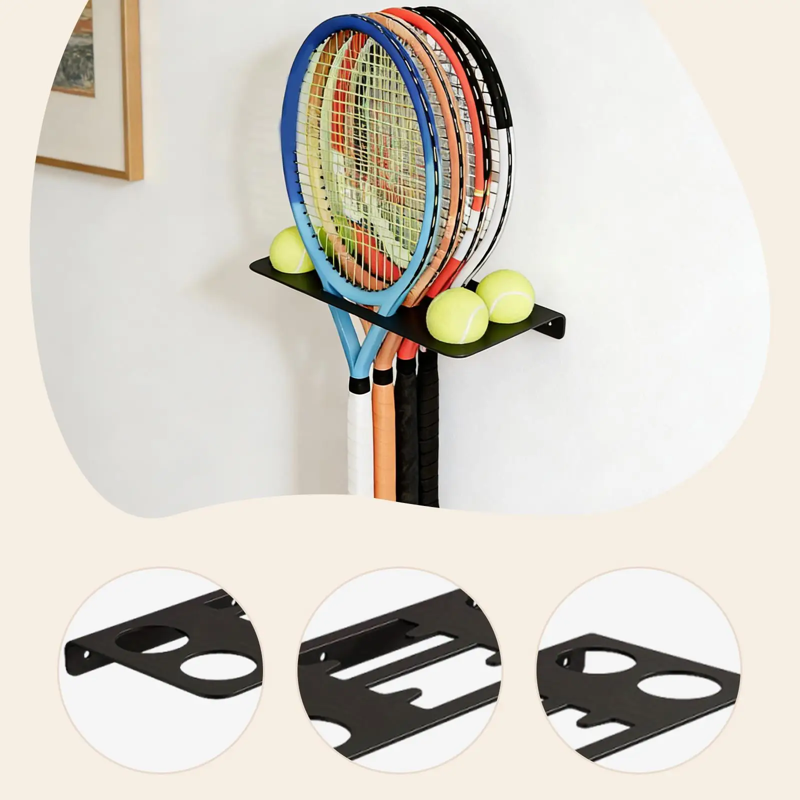 Tennis Racket Rack Vertical Organizer Wall Mounted for Gym Club Home Metal Space Saving Practical Tennis Racket Holder Hanger