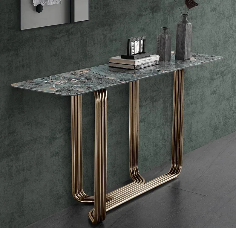 A Light luxury entrance table against the wall, simple marble entrance table