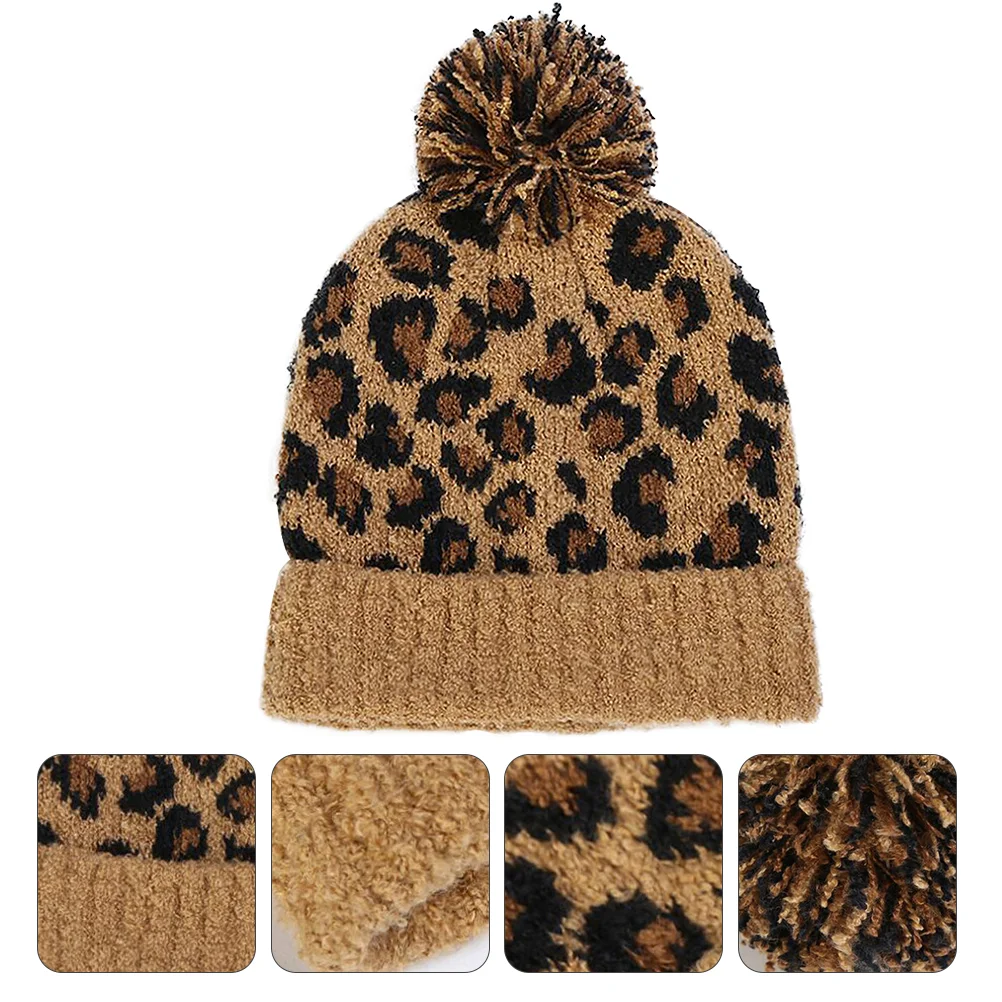 Leopard Print Beanie Handmade Hat Cat Reversible Hats Yellow Knitted Warm Cap Thickening Fashion