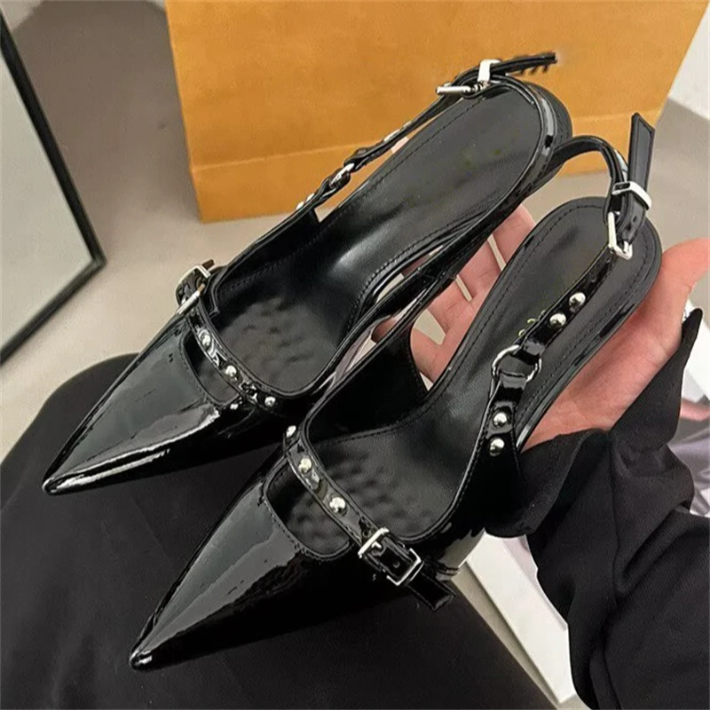 

Женские туфли-лодочки Eilyken: элегантные босоножки с острым носком, ремешком на пряжке с заклепками, на тонком каблуке, для стриптиза и выпускных вечеров