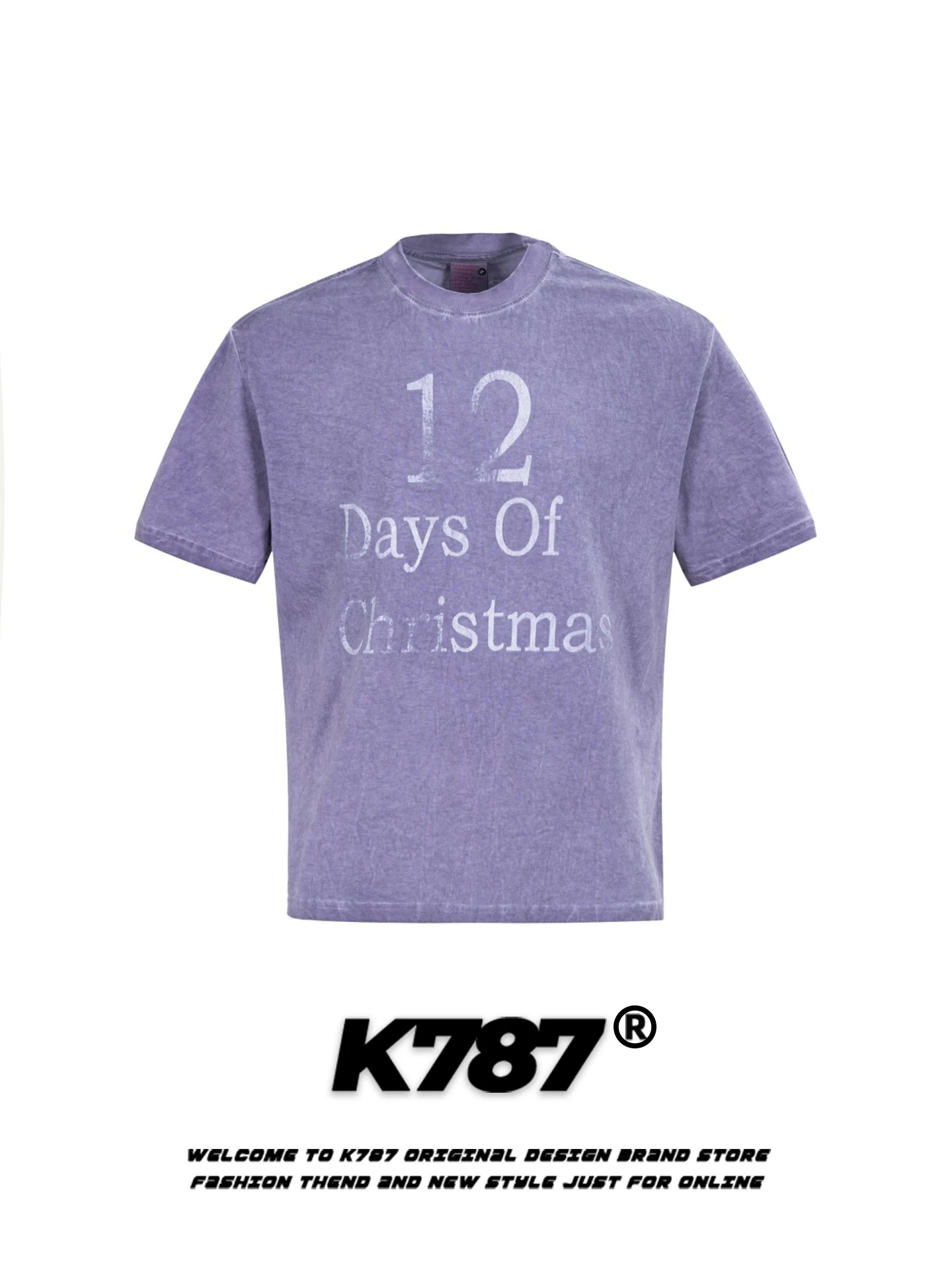 

K787 American Street Sle Worn-In Letter Print ort Sve T-irt ex Loose Casual Summer Top for Couples