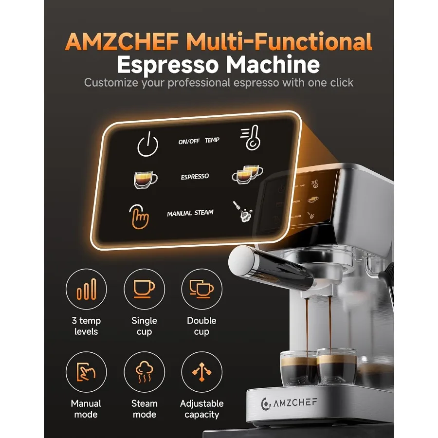 Máquina de café expreso profesional con presión de 20 barras y temperatura ajustable para capuchino, latte, mocha, Espumador de leche incorporado S